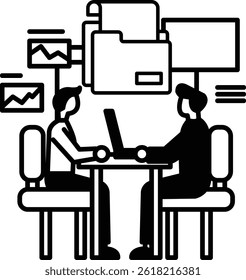 Two men sitting at a table with a laptop in front of them