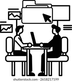 Two men sitting at a table with a laptop in front of them