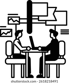 Two men sitting at a table with a laptop in front of them