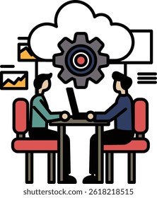 Two men sitting at a table with a laptop in front of them. Concept of collaboration and teamwork