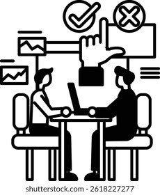 Two men sitting at a table with a laptop in front of them