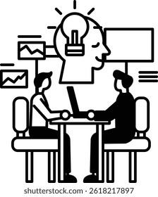 Two men sitting at a table with a light bulb on their heads