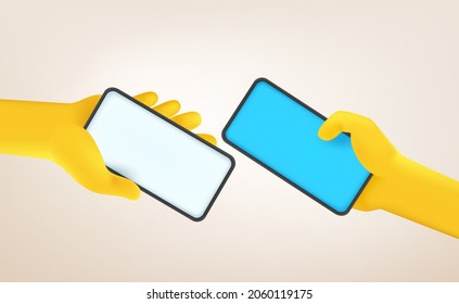 Zwei Männer mit Smartphones. Kommunikationskonzept. Comic 3D-Vektorgrafik