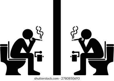 Two men smoking on toilets side by side icon