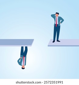 Two men standing upside down. Illustration for misunderstandings, communication problems and differences in understanding.