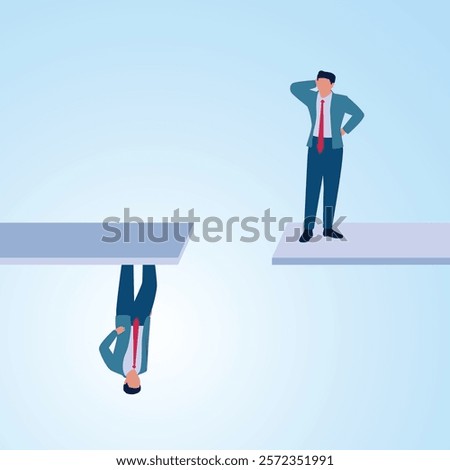 Two men standing upside down. Illustration for misunderstandings, communication problems and differences in understanding.