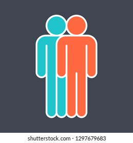 Two men stands with his hands down created in flat style. The design graphic element is saved as a vector illustration in the EPS file format.