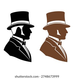 Two men in suit and hat silhouettes side view profile icon