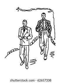 Two Men In Suits - Retro Clipart Illustration