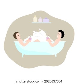 Two  men are taking a bath. Rest in the water, relaxation.