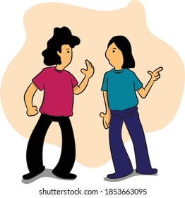 Two men talking and arguing with each other and want to start fighting. Cartoon Illustration.