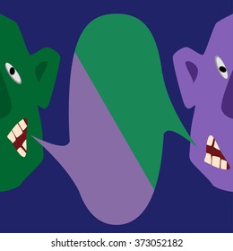 Two men talking to each other


half of the face. mouth open. big speech bubble. Convincing arguments
spread out in layers. For printing, advertising, websites