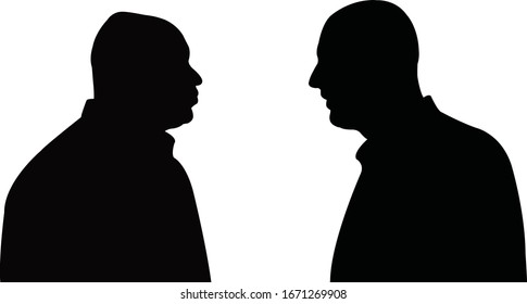 Two Men Talking Heads, Silhouette Vector