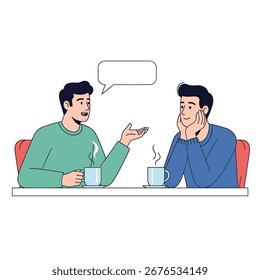 Two men are talking over coffee and discussing something important