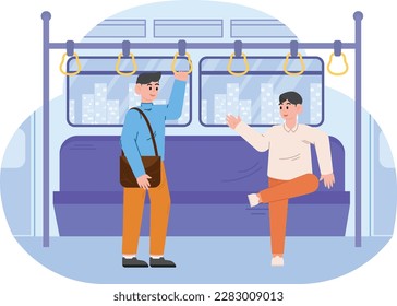 Two Men Are Talking In The Train Illustration