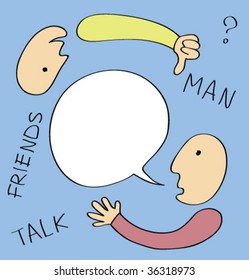 Two men talking with a word bubble.