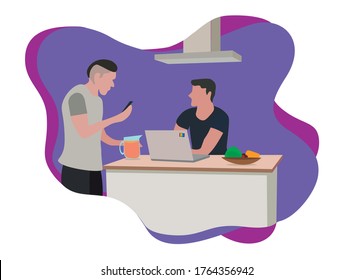 Two Men In Their Morning Breakfast Routine At Home, Lgbt Pride, Gay, Community, Vector Illustration