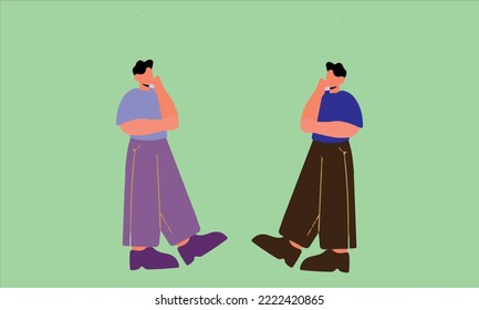 
Two men thinking to each other.people silhouettes Colorful flat vector illustration of men isolated on color background.