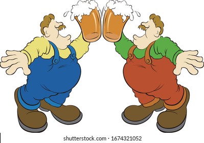 Two men toasting with beer