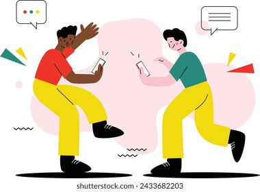 Dos hombres juntos y sosteniendo el teléfono celular