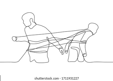 two men are trying to break out of the bonds that bind them. Close people are tired of each other, trying to get out of the fetters, ropes in which they are entangled. Can be used for animation.