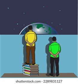 dos hombres tratando de ver el mundo a través de una ventana

