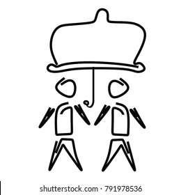 
Two men under umbrellas, two men under condom on white background, sperm, safety sex, vector