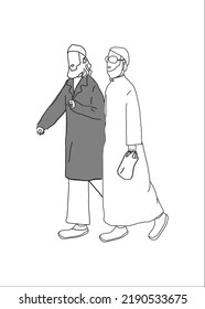 two men walking cartoon vector illustration