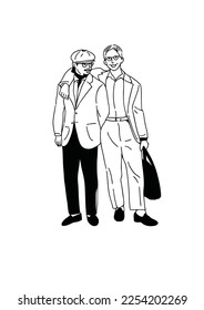 dos hombres caminando juntos ilustraciones de arte dibujadas a mano