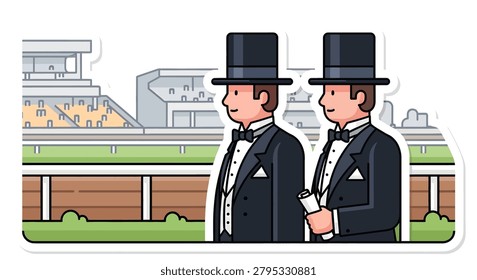 Two men wearing black top hats