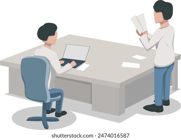 The two men were working on managing his business at the table