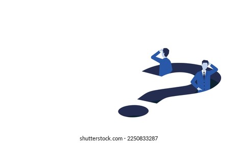 Two men who are struggling and falling into a trap of question marks,Vector illustration