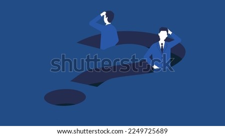 Two men who are struggling and falling into a trap of question marks,Vector illustration