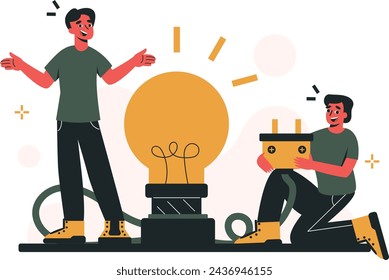 Two men are working together to come up with an idea