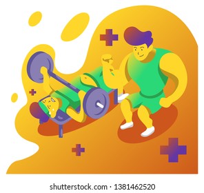 Two men workout lifting dumb bell