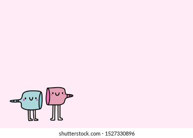 Two menstrual cups hand drawn vector illustration in cartoon comic style smiling faces happy together woman cycle hygiene