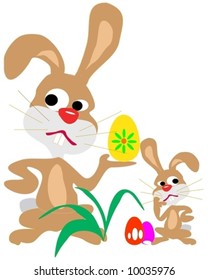 Two merry bunny with egg - vector illustration