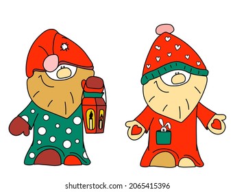 Two merry colored Christmas gnomes