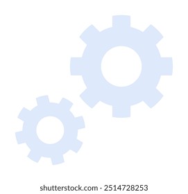 Two meshing gears, one larger and one smaller, in light blue. Ideal for engineering, manufacturing, technology, automation, and machinery. Minimalist design in vector style.