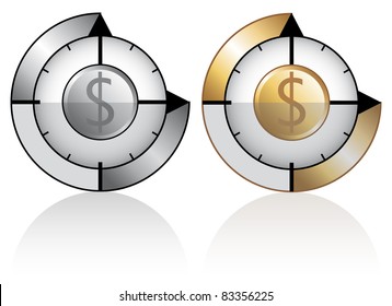 two metal emblems of stylized clock - Powered by Shutterstock - Get 15% off with code: PIKWIZARD15