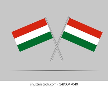 Two metal flagpoles with National flag of Hungary. original colors and proportion. Simply vector illustration, from countries flag set.