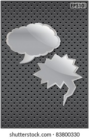 Two metal forms worn inscriptions located on an abstract background of a perforated