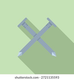 Dos clavos de metal cruzándose entre sí creando una sombra sobre un fondo verde