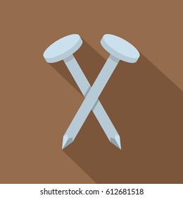 Two metal nails icon. Flat illustration of two metal nails vector icon for web isolated on coffee background