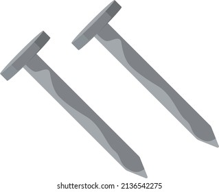 Two metal nails, illustration, vector on a white background.