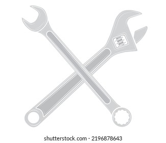 Two metal open-ended and adjustable wrenches isolated on white background white background. Repair tool. Vector illustration