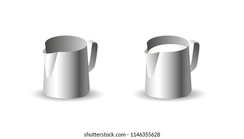 Two metal pitchers for milk