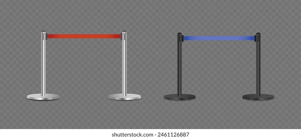 Dos Postes De Metal, Cada Uno Con Una Cinta Roja O Azul. Control Realista De Vector 3D, Límites O Áreas Vip