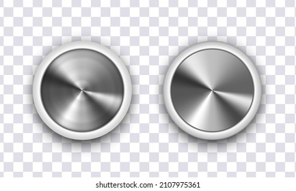 Two metal round buttons. Button with metal edging, isolated on white background.