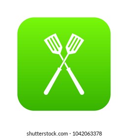 Two metal spatulas icon digital green for any design isolated on white vector illustration
